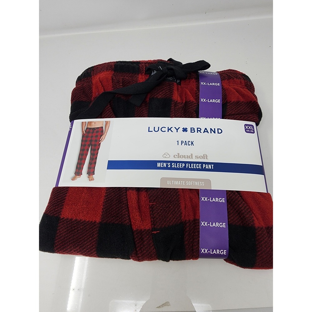 Lucky Brand Mens Buffalo Plaid Sleep Fleece Pants Red Polyester Casual Size 2XL